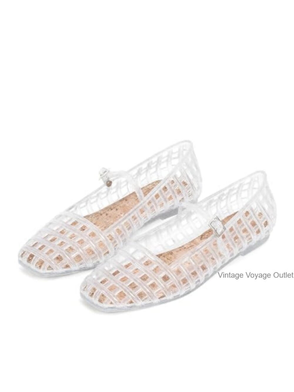 Jelly Mesh Ballet Flats for Women Hollow Square Toe Sandals Summer Cute Mary